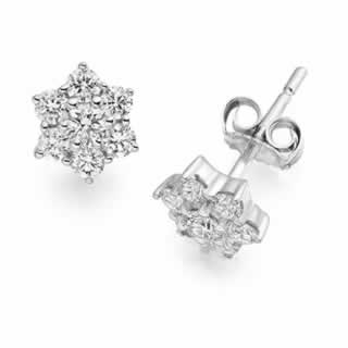 Diamond Cluster Earrings set in 9k White Gold (0.90ct .tw.)